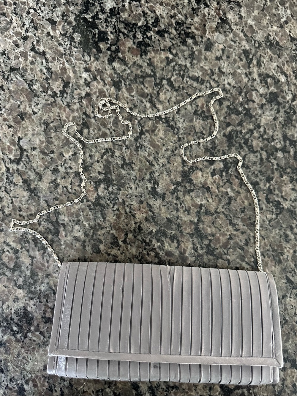 Gray Pleated Satin Clutch with or with out Silver Chain